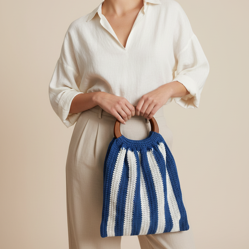 Modelo posando con bolso crochet