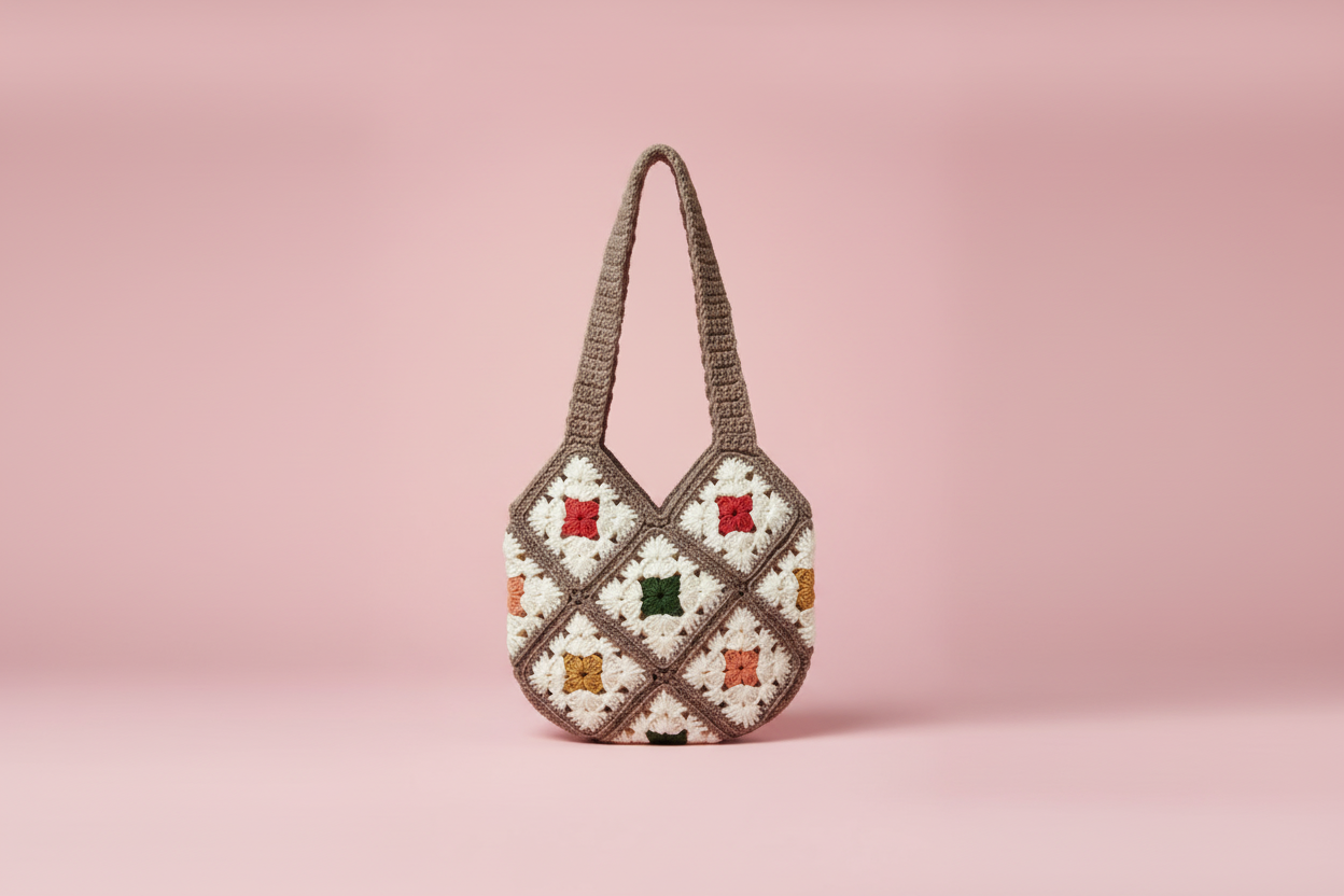 Multicolor Crochet Bag - Clean Pink Background