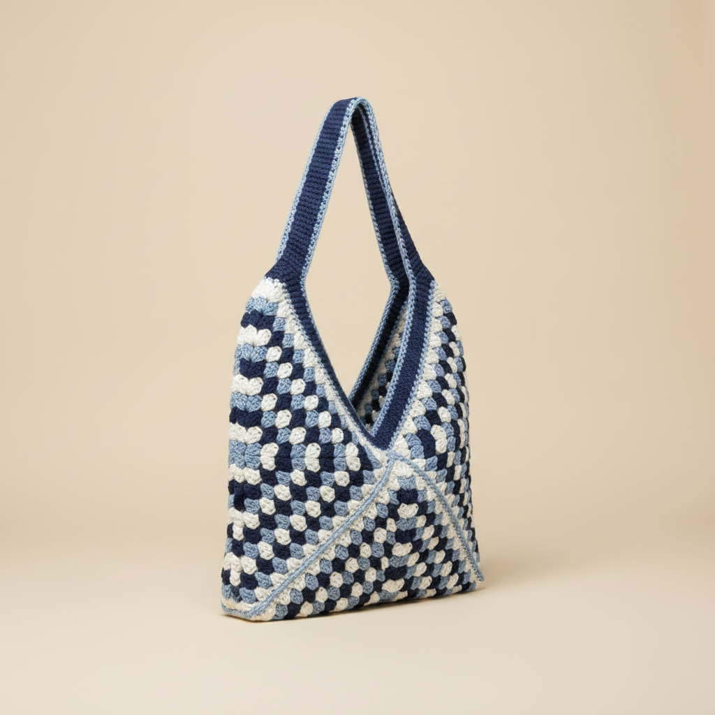 Navy Blue Crochet Tote - Left Turn