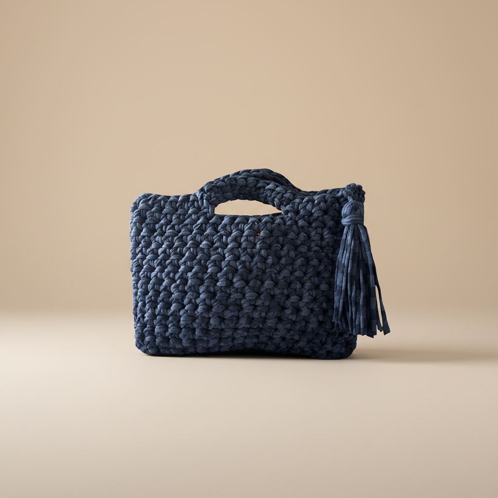 Navy Crochet Bag - Studio Shot