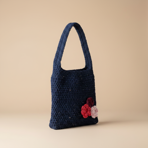 Navy Crochet Bag Turned Left