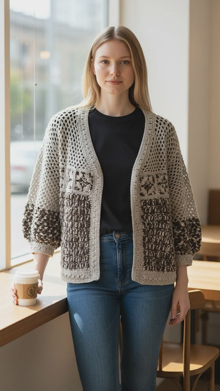Chaqueta Crochet Beige Marrón Otoño