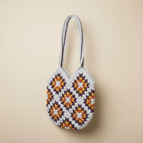 Purple Orange Floral Crochet Tote - Left Turn