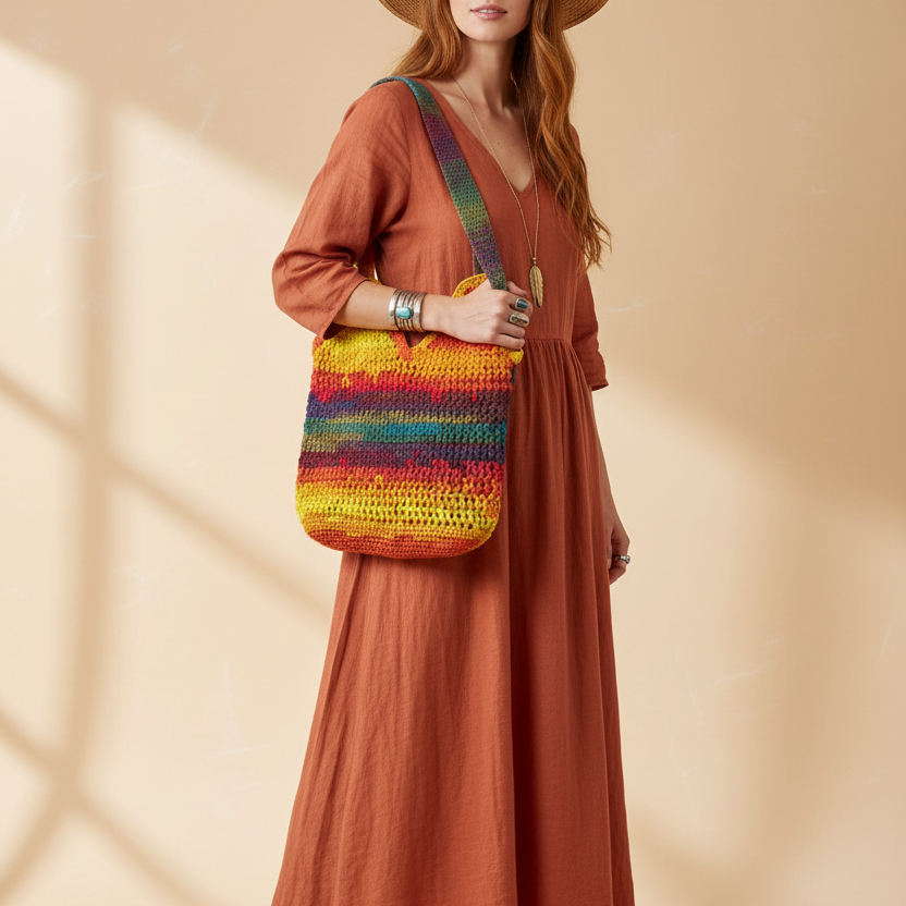 Rainbow Crochet Bag — Model Shot