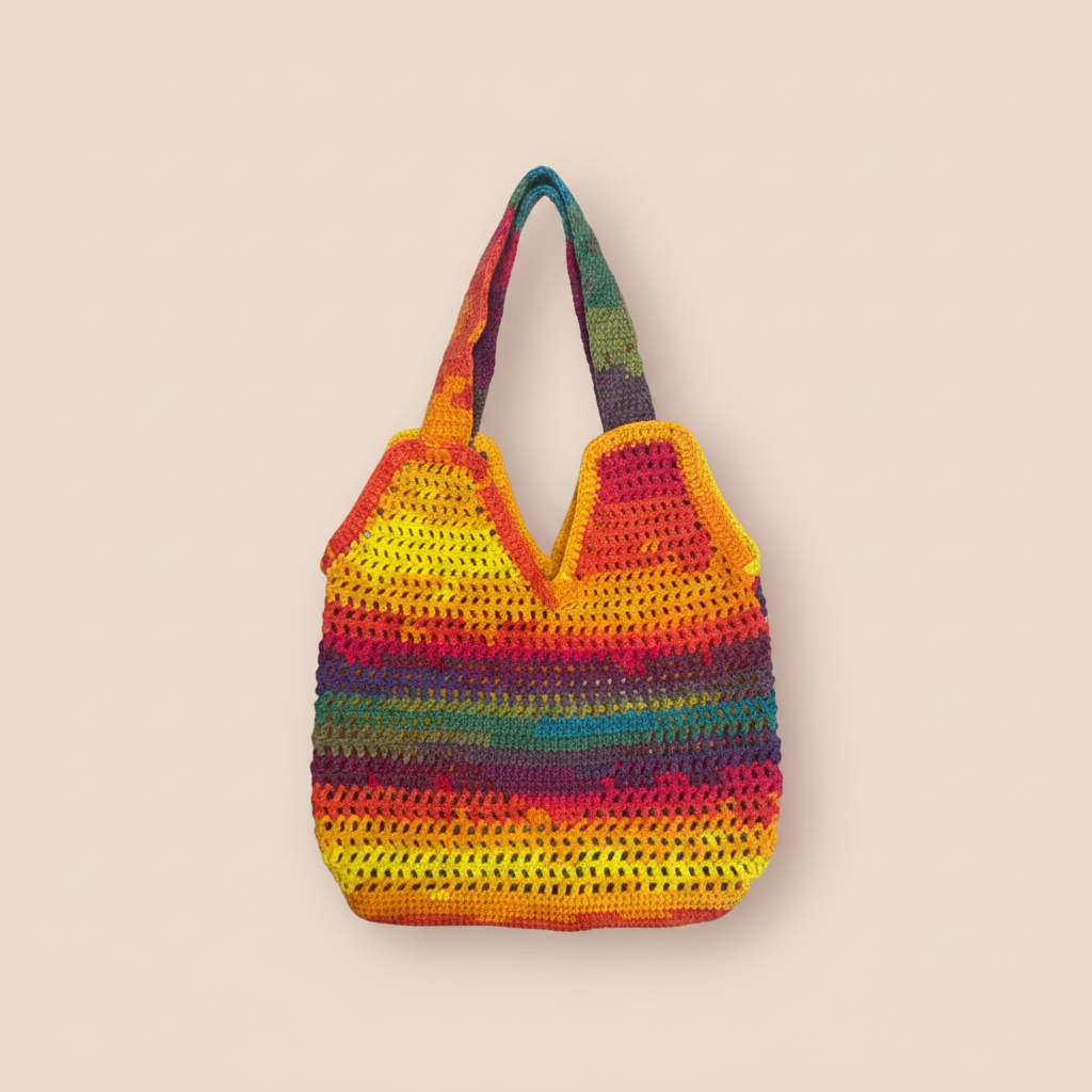 Rainbow Crochet Bag — Professional Studio Shot