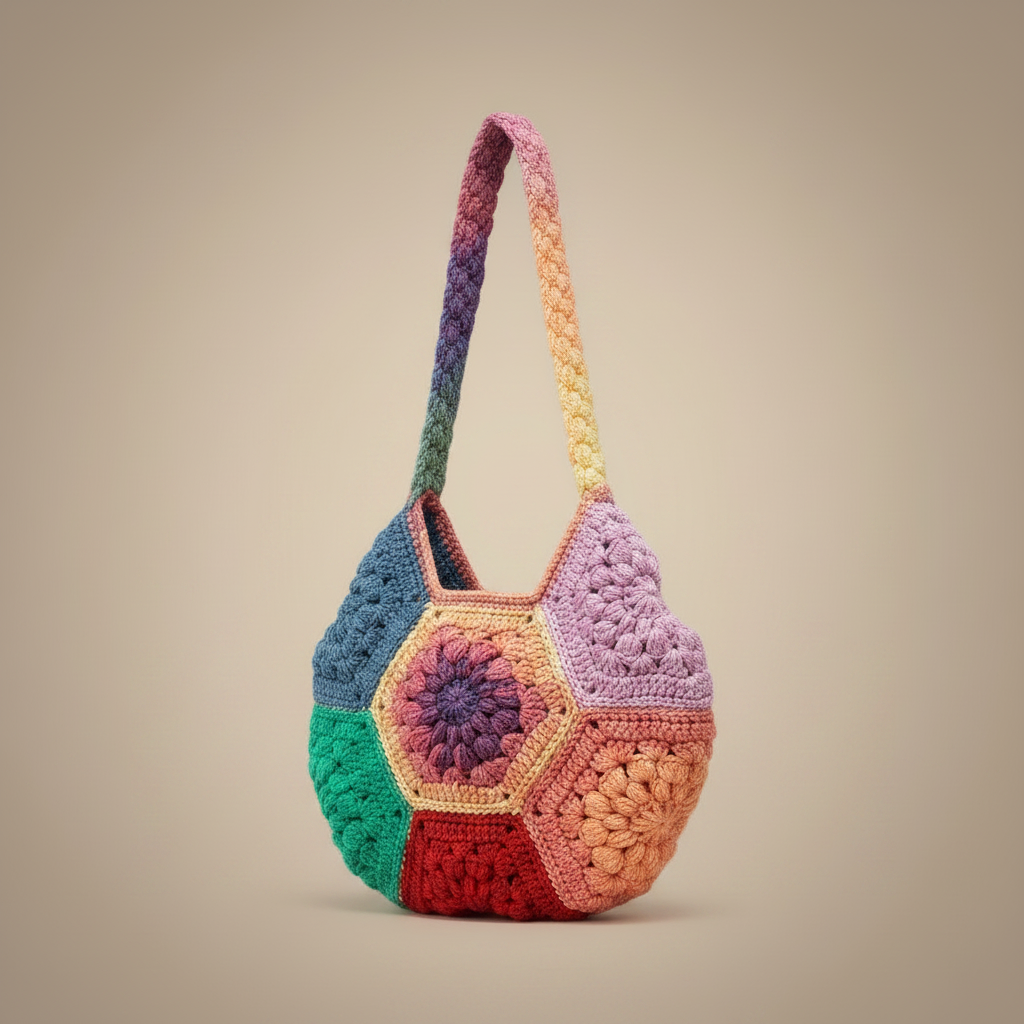 Rainbow Hexagon Crochet Bag - 1:1