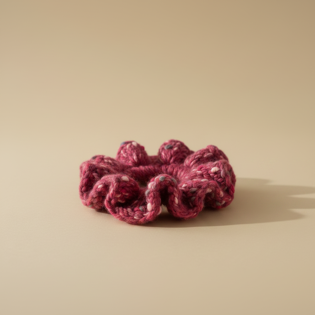 Raspberry Pink Crochet Scrunchie — Top-Down View