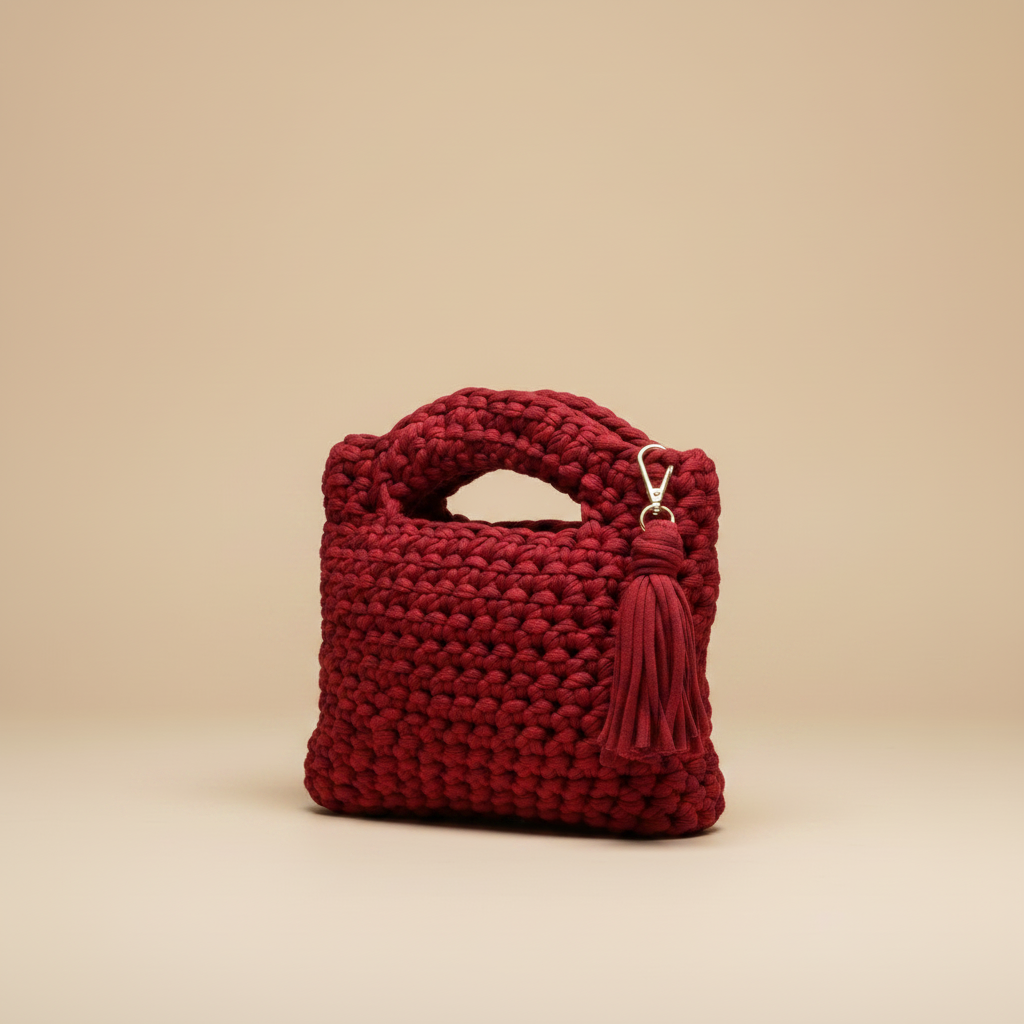 Red Crochet Bag - 3/4 Left Angle
