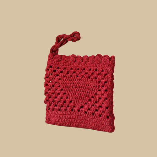 Red Crochet Wristlet Bag – 3/4 Studio Shot