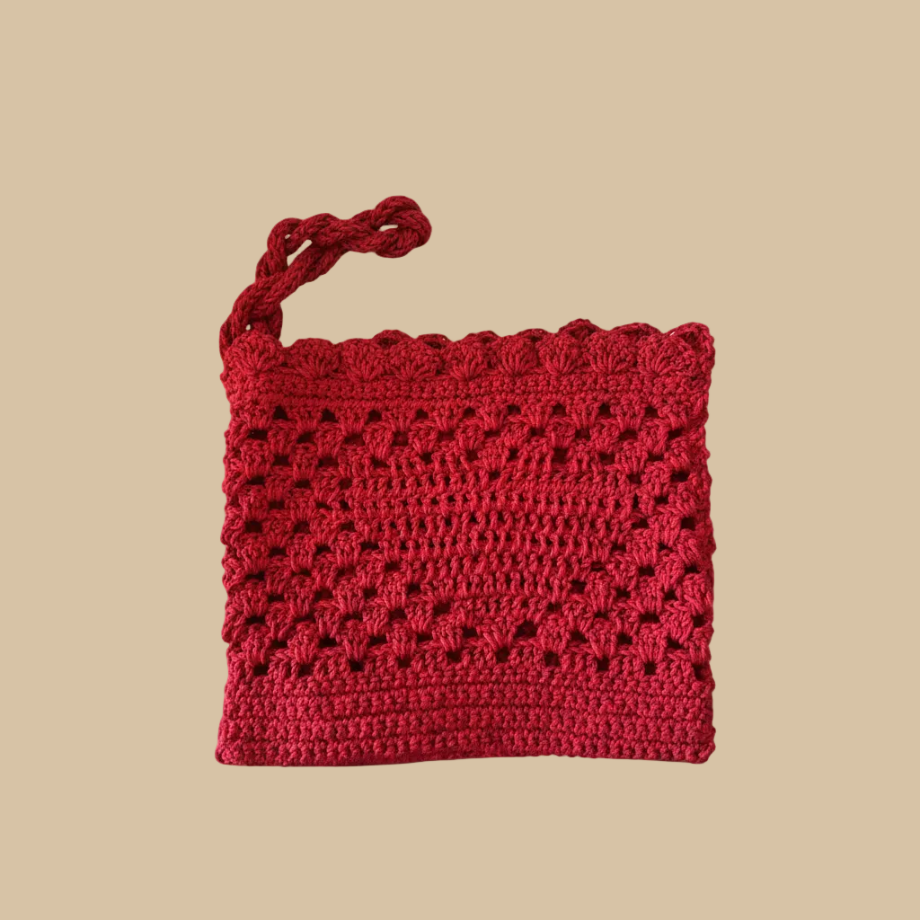 Red Crochet Wristlet Bag – Studio Shot