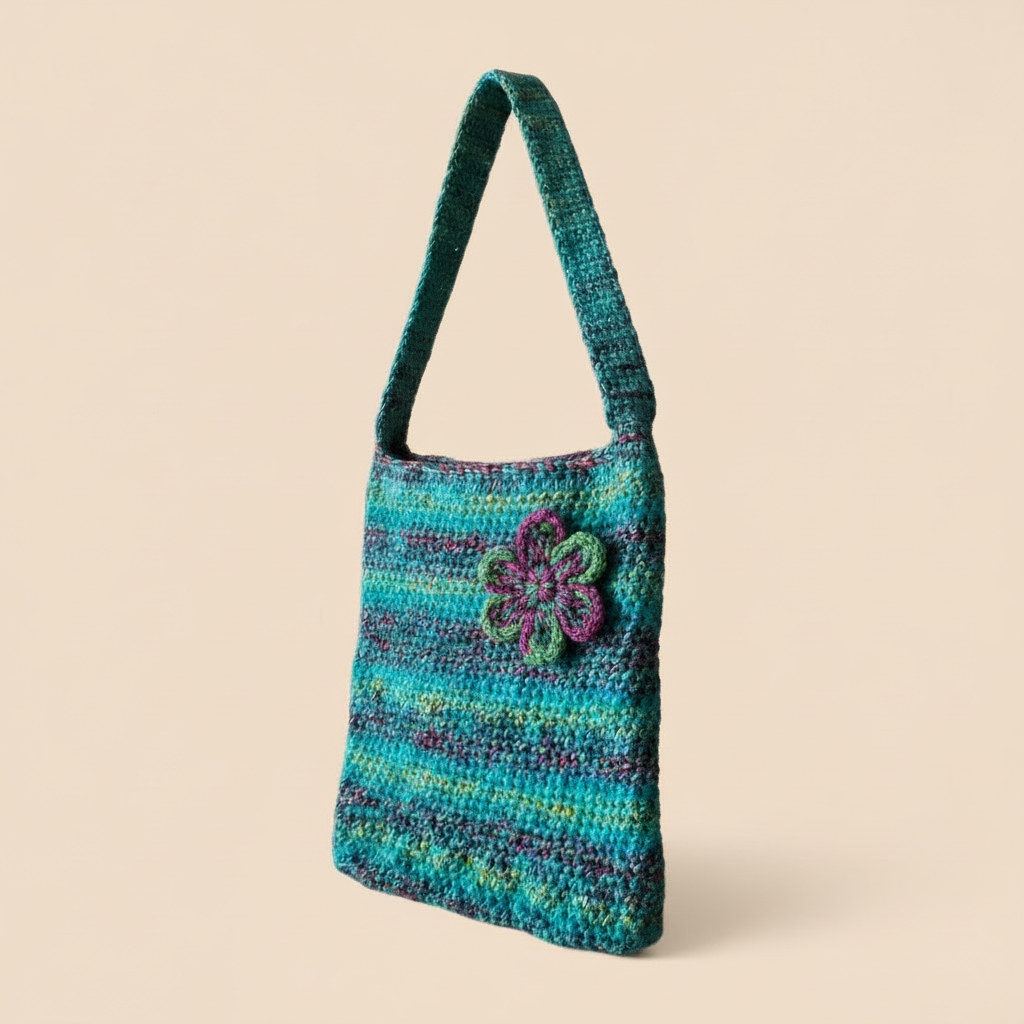 Teal Crochet Bag — Slightly Left, Beige