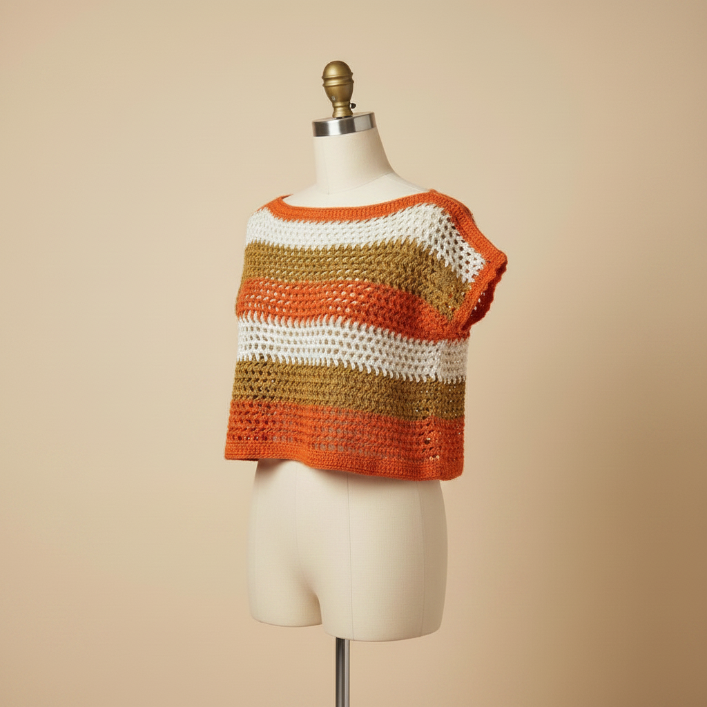 Top crochet rayas - maniquí girado izquierda