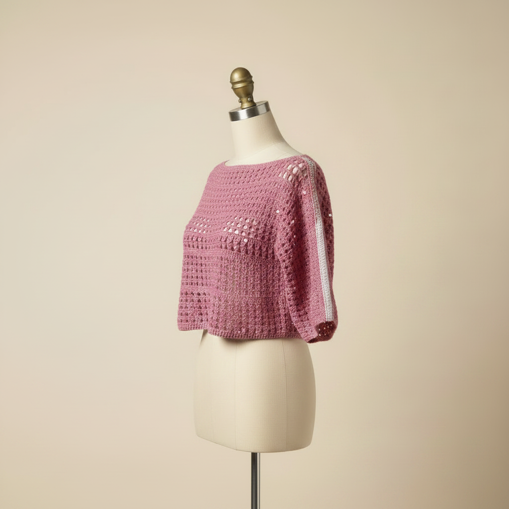 Top crochet rosa - maniquí girado a la izquierda
