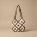 White Floral Granny Square Tote - Left Turn